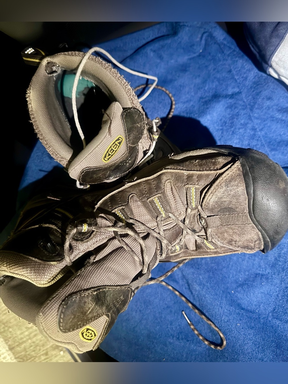 Keen Brown Leather Hiking Boots with Yellow Accents